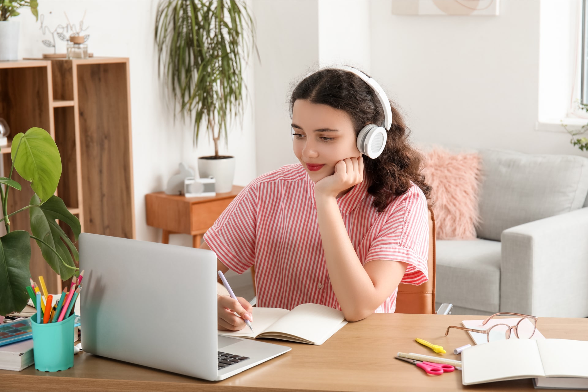 Girl studying via remote learning