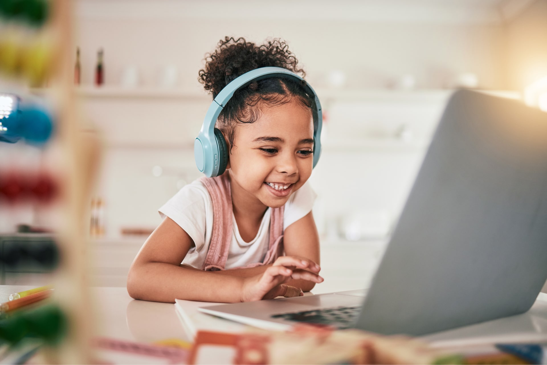 Child student watching school film